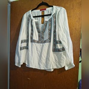 Signature8 White Blouse with Colorful Embroidery Size Medium